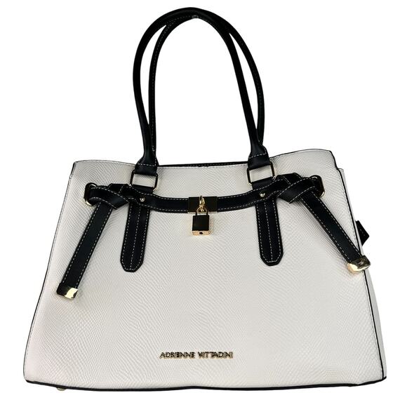 Adrienne Vittadini Madison Avenue Collection Satchel Lock White Black - Picture 1 of 16